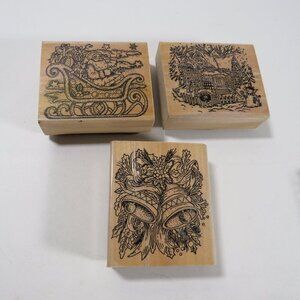 Christmas (3) Rubber Stamps Wood Mounted (Santa, Winter, Bells)